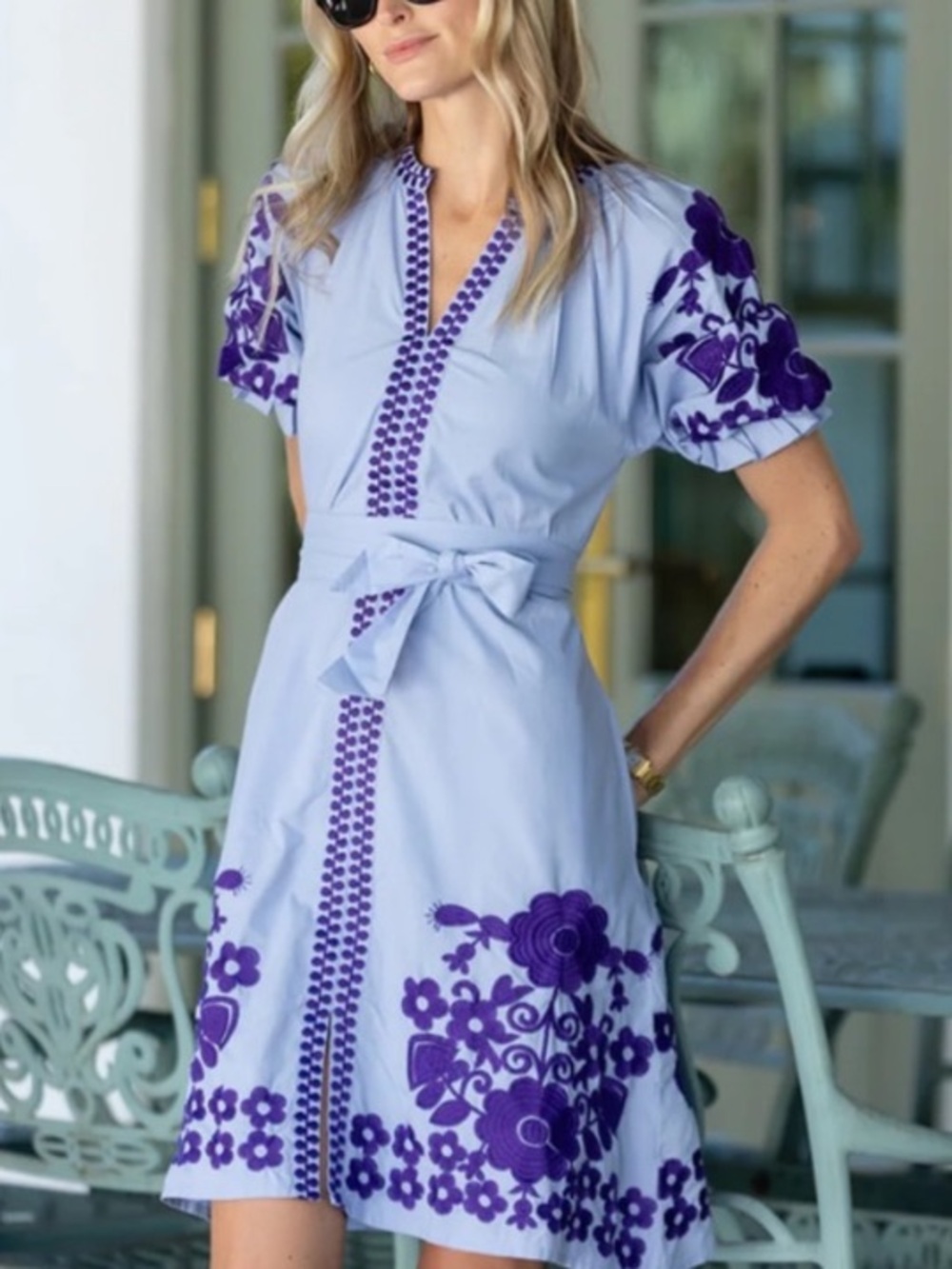 Julia Amory Dress Coatue Mademoiselle in Lilac size XS Embroidered Floral Pocket